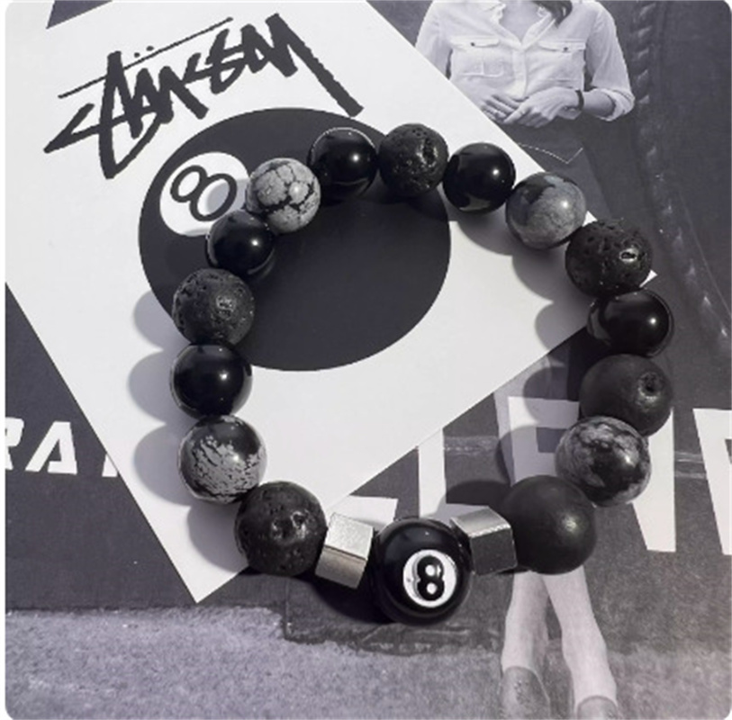 Black Clover Grimoire - New Billiard Beaded Black 8-Hand Bracelet